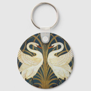 Walter Crane Antieke Zwaan en Iris Art Nouveau Sleutelhanger