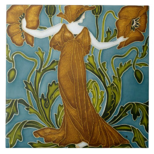 Walter Crane Art Nouveau Oranje Klaproos Maagd Tegeltje