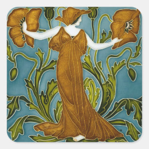 Walter Crane Art Nouveau Oranje Klaproos Maagd Vierkante Sticker