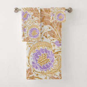 Walter Crane Arts and Crafts Paarse Bloemenkunst Bad Handdoek