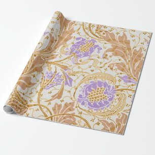 Walter Crane Arts and Crafts Paarse Bloemenkunst Cadeaupapier