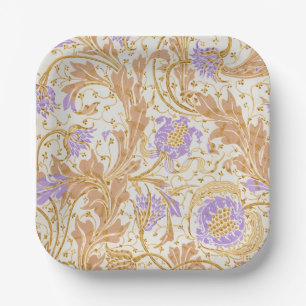 Walter Crane Arts and Crafts Paarse Bloemenkunst Papieren Bordje