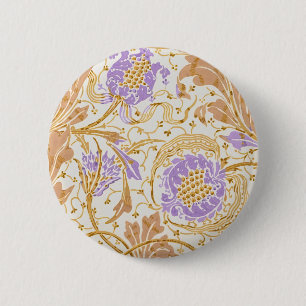 Walter Crane Arts and Crafts Paarse Bloemenkunst Ronde Button 5,7 Cm