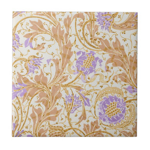 Walter Crane Arts and Crafts Paarse Bloemenkunst Tegeltje