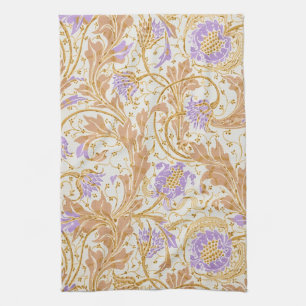 Walter Crane Arts and Crafts Paarse Bloemenkunst Theedoek