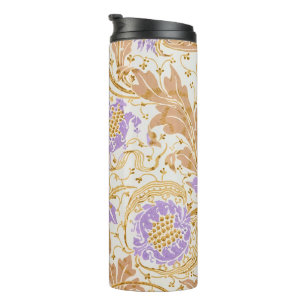 Walter Crane Arts and Crafts Paarse Bloemenkunst Thermosbeker