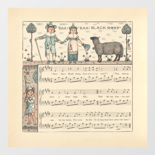 Walter Crane Baa Baa Black Sheep Nursery Rhyme  Raamsticker (Vel)