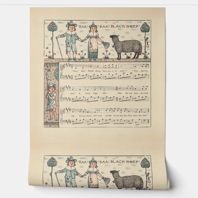 Walter Crane Baa Baa Zwarte Schaap Kindeerversje Behang (Afrollen)
