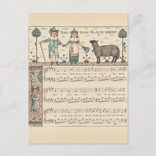 Walter Crane Baa Baa Zwarte Schaap Kindeerversje Briefkaart (Voorkant)