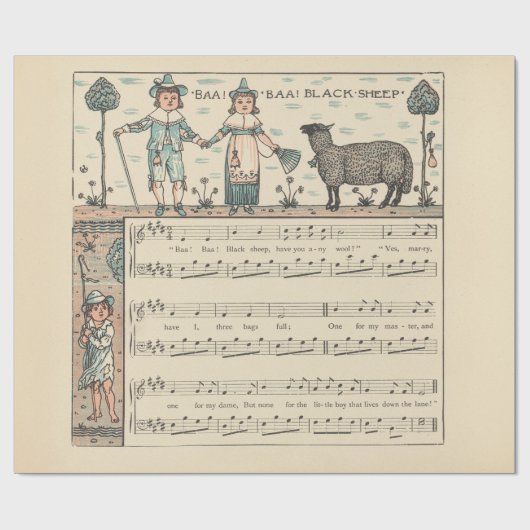 Walter Crane Baa Baa Zwarte Schaap Kindeerversje Cadeaupapier (Vlak)