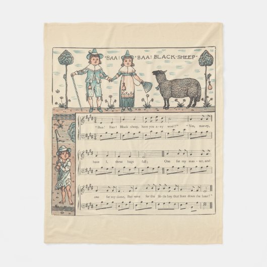 Walter Crane Baa Baa Zwarte Schaap Kindeerversje Fleece Deken (Voorkant)