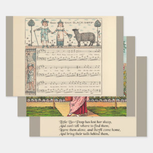 Walter Crane Baa Baa Zwarte Schaap Kindeerversje Inpakpapier Vel