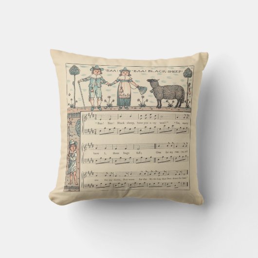 Walter Crane Baa Baa Zwarte Schaap Kindeerversje Kussen (Voorkant)