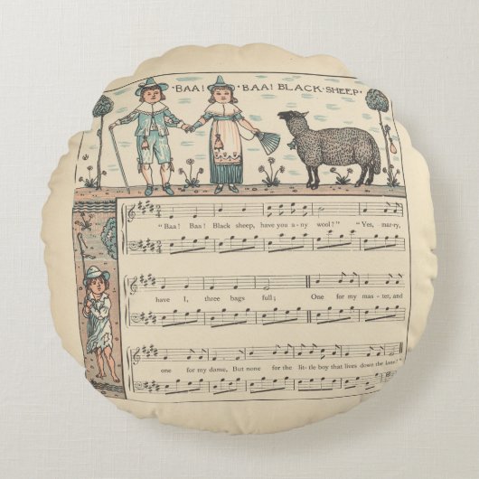 Walter Crane Baa Baa Zwarte Schaap Kindeerversje Rond Kussen (Voorkant)