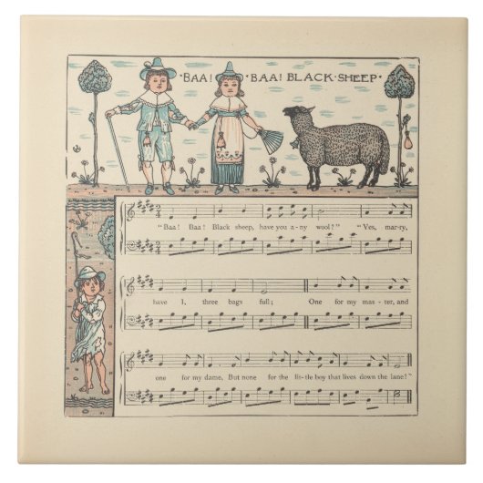 Walter Crane Baa Baa Zwarte Schaap Kindeerversje Tegeltje (Voorkant)