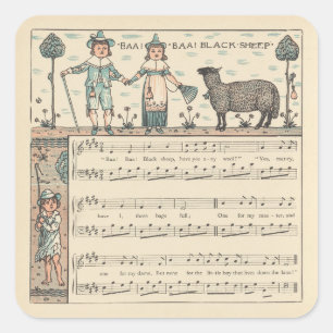 Walter Crane Baa Baa Zwarte Schaap Kindeerversje Vierkante Sticker