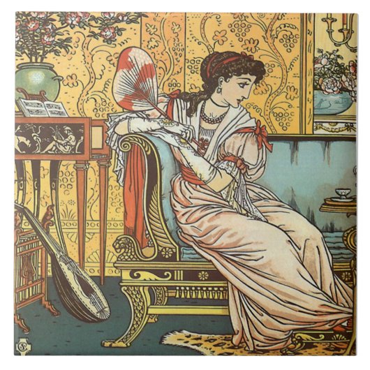 Walter Crane Beauty & Beast Repro Beauty Tile Tegeltje (Voorkant)
