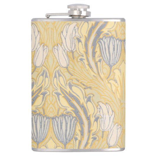 Walter Crane Blauw Witte Tulpen & Acanthus Heupfles (Voorkant)