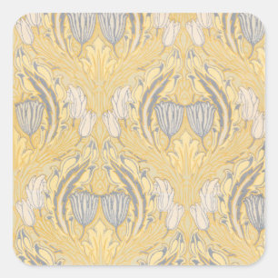 Walter Crane Blauw Witte Tulpen & Acanthus Vierkante Sticker