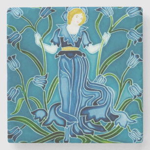Walter Crane Blauwklokje Art Nouveau Bloemenmeisje Stenen Onderzetter