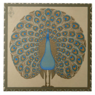 Walter Crane Blue Peacock met zijn staart uitgestr Tegeltje
