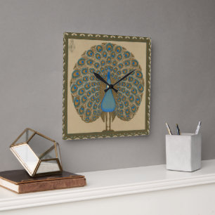 Walter Crane Blue Peacock met zijn staart uitgestr Vierkante Klok