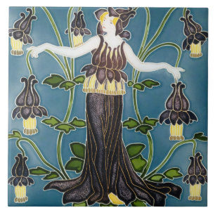 Walter Crane Columbine Art Nouveau Paarse Bloem Tegeltje