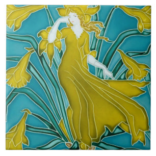 Walter Crane Gele Narcis Art Nouveau Tegel Tegeltje