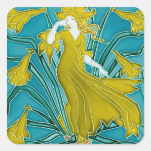 Walter Crane Gele Narcis Art Nouveau Tegel Vierkante Sticker