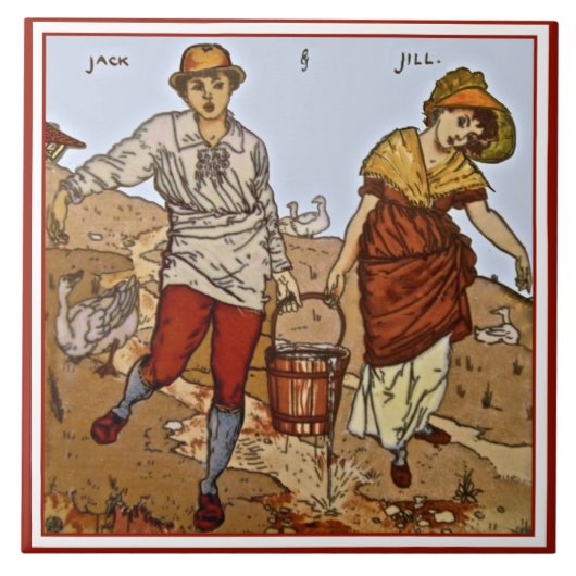 Walter Crane "Jack & Jill" c1890 Repro Tile Tegeltje (Voorkant)