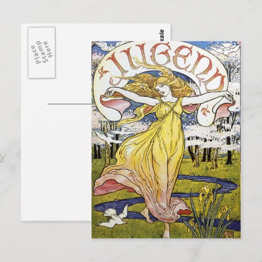 Walter Crane "Jugend" Art Nouveau Briefkaart (Voorkant / Achterkant)