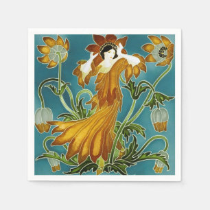 Walter Crane Oranje Tulp Art Nouveau Bloem Servet