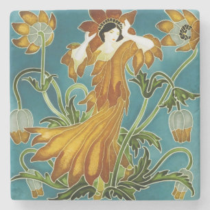 Walter Crane Oranje Tulp Art Nouveau Bloem Stenen Onderzetter