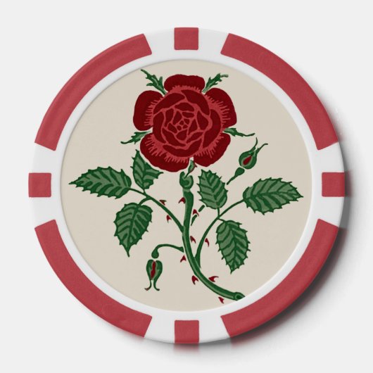 Walter Crane Oude Saxon Rode Roos Patroon Poker Chips (Voorkant)