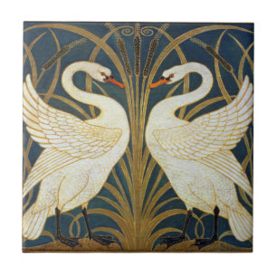 Walter Crane Oude Zwaan en Iris Art Nouveau Tegeltje