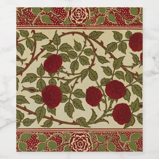 Walter Crane Red Roses with Thorned Stems Wijn Etiket (Enkel label)