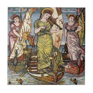 Walter Crane Schepen,Elegante Dames,Art Nouveau Tegeltje