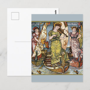 Walter Crane Ships, sierlijke dames, Art Nouveau Briefkaart