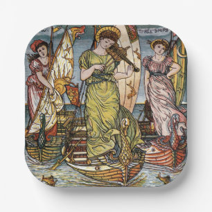 Walter Crane Ships, sierlijke dames, Art Nouveau Papieren Bordje