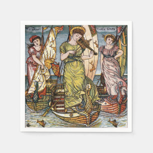 Walter Crane Ships, sierlijke dames, Art Nouveau Servet