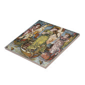 Walter Crane Ships, sierlijke dames, Art Nouveau Tegeltje (Zijkant)