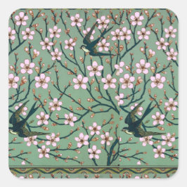 Walter Crane - Swallows and Almond Blossoms Mug Vierkante Sticker