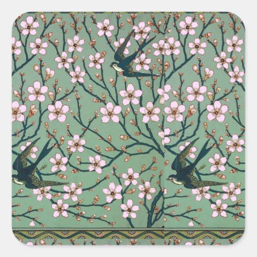 Walter Crane - Swallows and Almond Blossoms Mug Vierkante Sticker (Voorkant)
