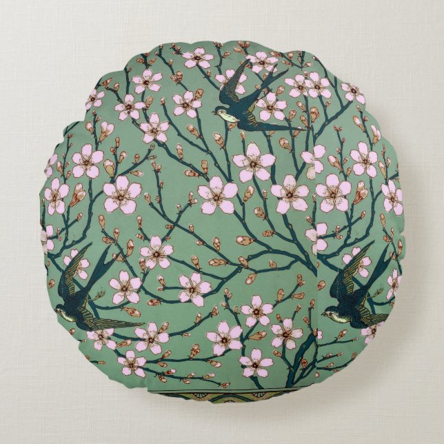 Walter Crane Swallows and Almonds Rond Kussen (Voorkant)