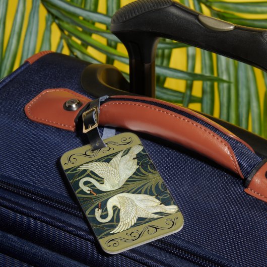 Walter Crane Swan & Rush and Iris Victorian  Bagagelabel (Voorkant Insitu 1)