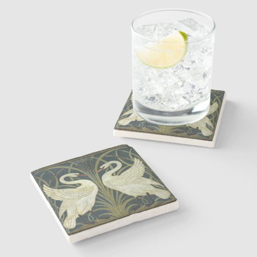 Walter Crane Swan & Rush and Iris Victorian Stenen Onderzetter (Zijkant)
