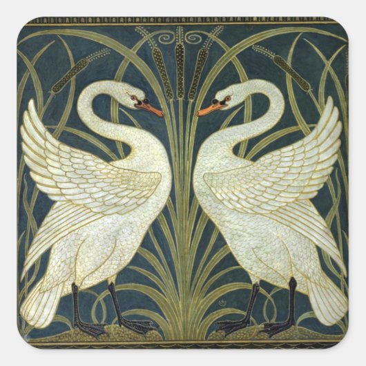 Walter Crane Swan & Rush and Iris Victorian Vierkante Sticker (Voorkant)
