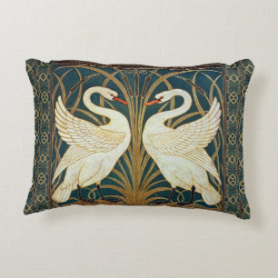 Walter Crane Swan, Rush en Iris Art Nouveau Accent Kussen