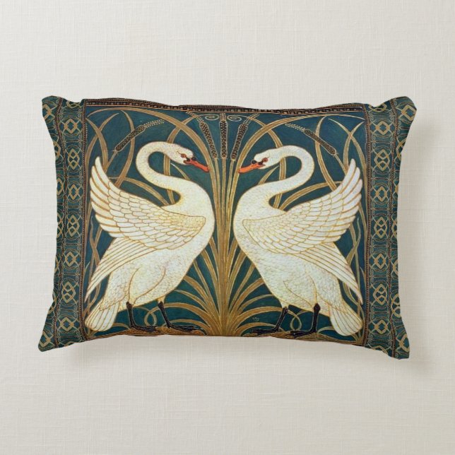 Walter Crane Swan, Rush en Iris Art Nouveau Accent Kussen (Achterkant)