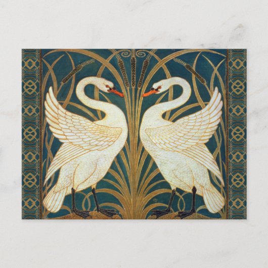 Walter Crane Swan, Rush en Iris Art Nouveau Briefkaart (Voorkant)
